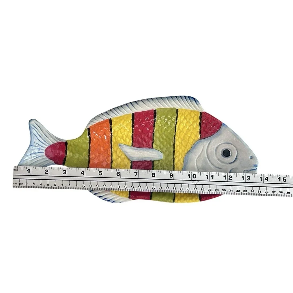 Pier 1 Imports Fish Plates Dishes Colorful Figural Beach Coastal Summer‎ Decor